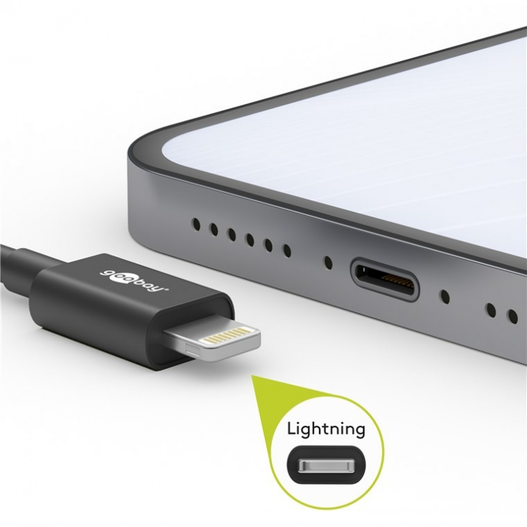 Goobay Lightning till USB-C™ laddnings- och synkroniseringskabel, 2 m, svart MFi-kabel för Apple iPhone/iPad