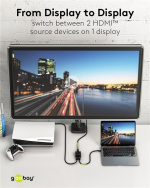 Goobay Manuell HDMI™-omkopplare 2 till 1 (4K @ 30 Hz) för att växla mellan 2x HDMI™-enheter som är anslutna till 1x HDMI™-skärm Goobay Manuell HDMI™-omkopplare 2 till 1 (4K @ 30 Hz) för att växla mellan 2x HDMI™-enheter som är anslutna till 1x HDMI™-skärm