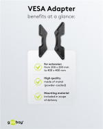 Goobay Adapter för TV-väggfäste med VESA-dimension ökar avståndet mellan monteringshålen på en TV-apparat till maximalt 400x400 mm Goobay Adapter för TV-väggfäste med VESA-dimension ökar avståndet mellan monteringshålen på en TV-apparat till maximalt 400x400 mm