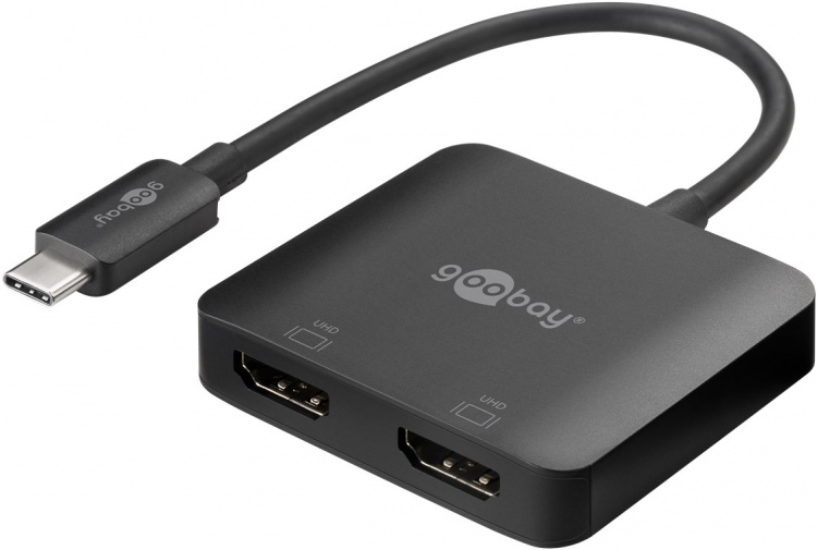 Goobay USB-C™-adapter till 2x HDMI™ utökar en USB-C™-port med två HDMI™-portar