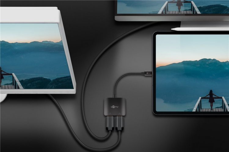 Goobay USB-C™-adapter till 2x HDMI™ utökar en USB-C™-port med två HDMI™-portar