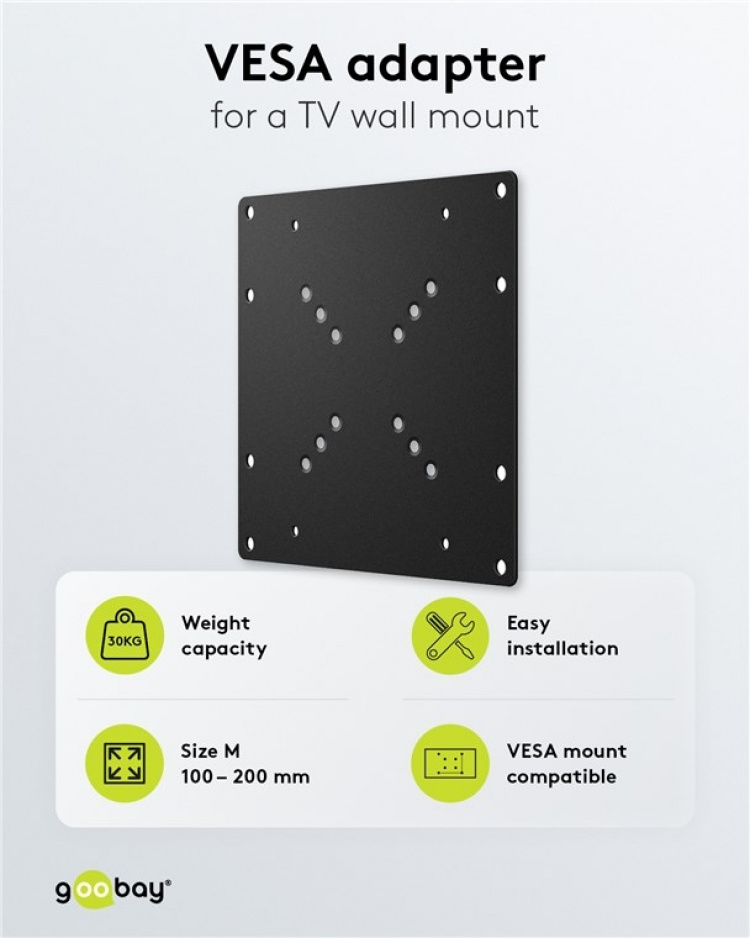 Goobay Adapter för TV-väggfäste med VESA-dimension ökar avståndet mellan monteringshålen på en TV-apparat till maximalt 200x200 mm