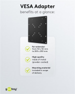 Goobay Adapter för TV-väggfäste med VESA-dimension ökar avståndet mellan monteringshålen på en TV-apparat till maximalt 200x200 mm