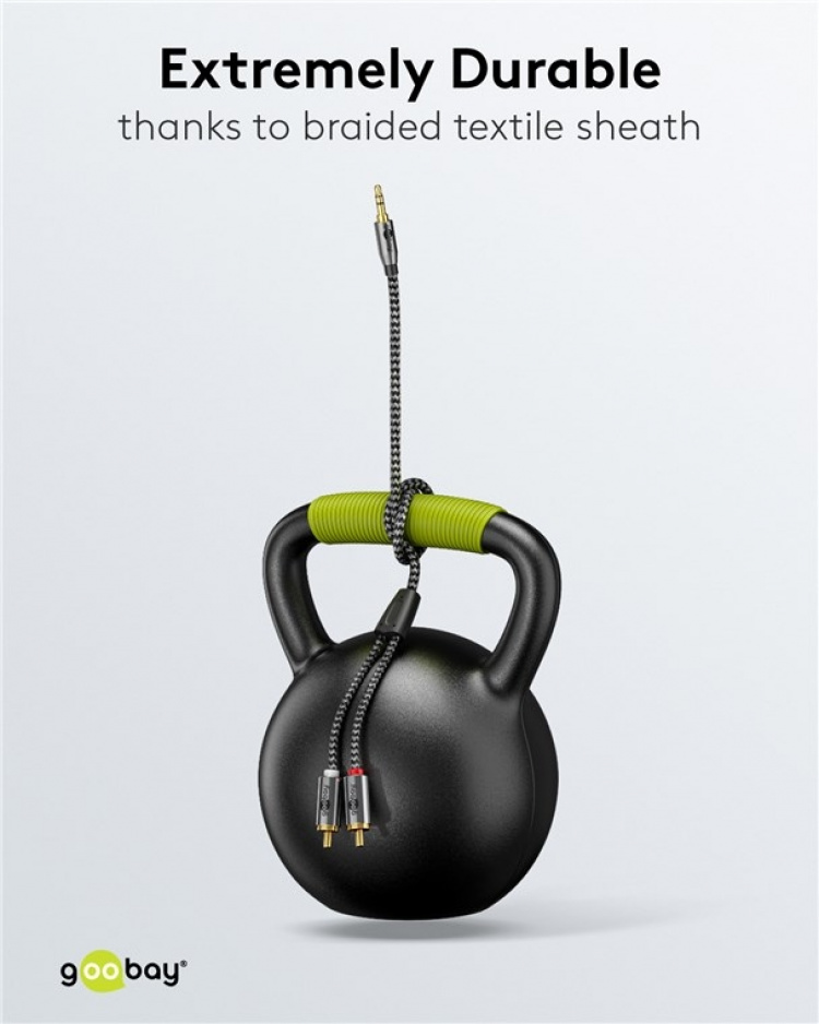 Goobay Ljudadapterkabel AUX, 3,5 mm jack till stereo RCA-kontakt, 5 m Pawl 3,5 mm plugg (3-stift, Stereo) > 2x RCA-kontakt (ljud vänster / höger) Goobay Ljudadapterkabel AUX, 3,5 mm jack till stereo RCA-kontakt, 5 m Pawl 3,5 mm plugg (3-stift, Stereo) > 2x RCA-kontakt (ljud vänster / höger)