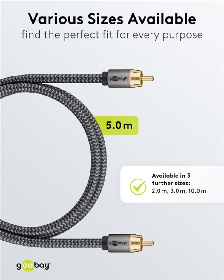 Goobay Mono RCA-kabel, 5 m Cinch kontakten (woofer, Center) > Cinch kontakten (woofer, Center) Goobay Mono RCA-kabel, 5 m Cinch kontakten (woofer, Center) > Cinch kontakten (woofer, Center)