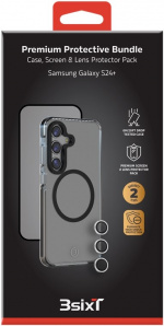 3SIXT 4in1 Protection Bundle mobilskal, skärmskydd, kameraskydd och stressfri applikator, kompatibel med Samsung Galaxy S24+, transparent