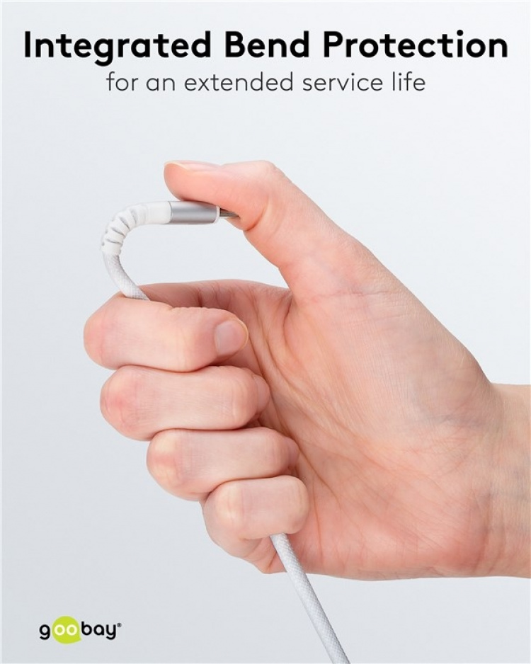 Goobay USB-C™ supersoft textilkabel med metallkontakter, 3 m, vit elegant och extra robust anslutningskabel för enheter med USB-C™-port