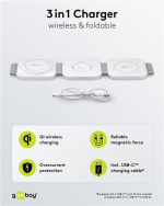 Goobay 3in1 trådlös laddare, vikbar, 15 W laddar trådlöst upp till 3 enheter samtidigt