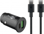 Goobay Dual USB snabbladdare för bil USB-C™ (27 W) laddningsadapter för bil med 1x USB-C™ och 1x USB-A, USB-C™-kabel, 1 m, svart