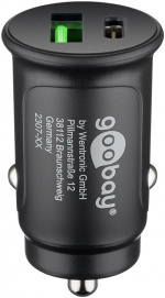 Goobay Dual USB snabbladdare för bil USB-C™ (27 W) laddningsadapter för bil med 1x USB-C™ och 1x USB-A, USB-C™-kabel, 1 m, svart