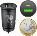 Goobay Dual USB snabbladdare för bil USB-C™ (27 W) laddningsadapter för bil med 1x USB-C™ och 1x USB-A, USB-C™-kabel, 1 m, svart