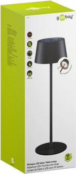 Goobay Trådlös LED-bordslampa med solcell, svart med touchkontroll, 150 lm, varmvit (3000 K), steglöst dimbar