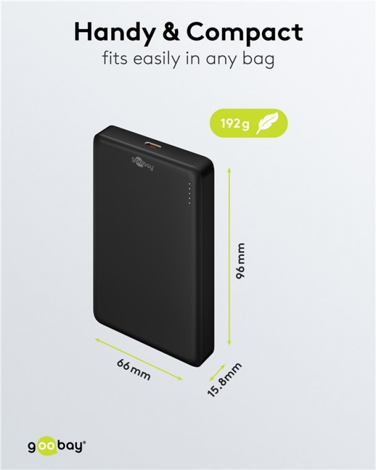 Goobay Magnetisk trådlös powerbank 10.000 mAh fäster magnetiskt på baksidan av mobiltelefonen, perfekt för samtidig laddning och telefonering