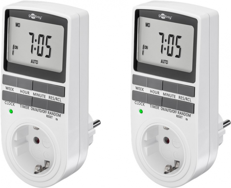 Goobay Digital timer, set om 2 programmerbar timer med kontakt med skyddsjord (typ F)