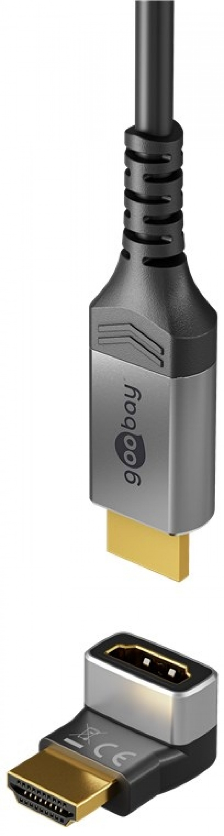 Goobay HDMI™ vinkeladapter 90° vertikal, 8K @ 60 Hz, guldpläterad HDMI™-uttag (typ A) > HDMI™ kontakt (typ A) 90 ° Goobay HDMI™ vinkeladapter 90° vertikal, 8K @ 60 Hz, guldpläterad HDMI™-uttag (typ A) > HDMI™ kontakt (typ A) 90 °