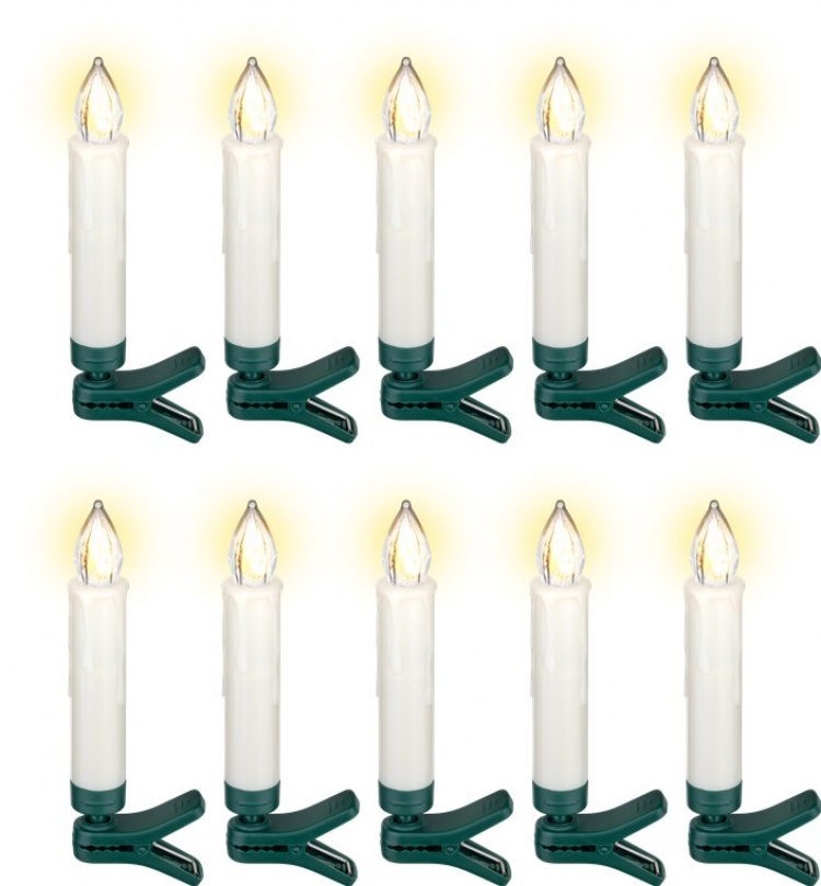 Goobay 10 sladdlösa LED-julgransljus inkl. 20x AAA (LR03) med clips, timerfunktion och fjärrkontroll, dimbar, varmvit (2500-2700 K)