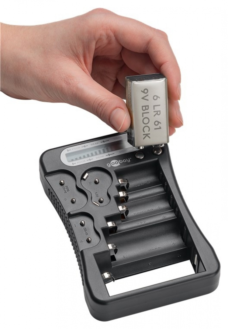 Goobay Batteriprovare med LCD-display för standard- och fotobatterier och alla vanliga knappceller Goobay Batteriprovare med LCD-display för standard- och fotobatterier och alla vanliga knappceller