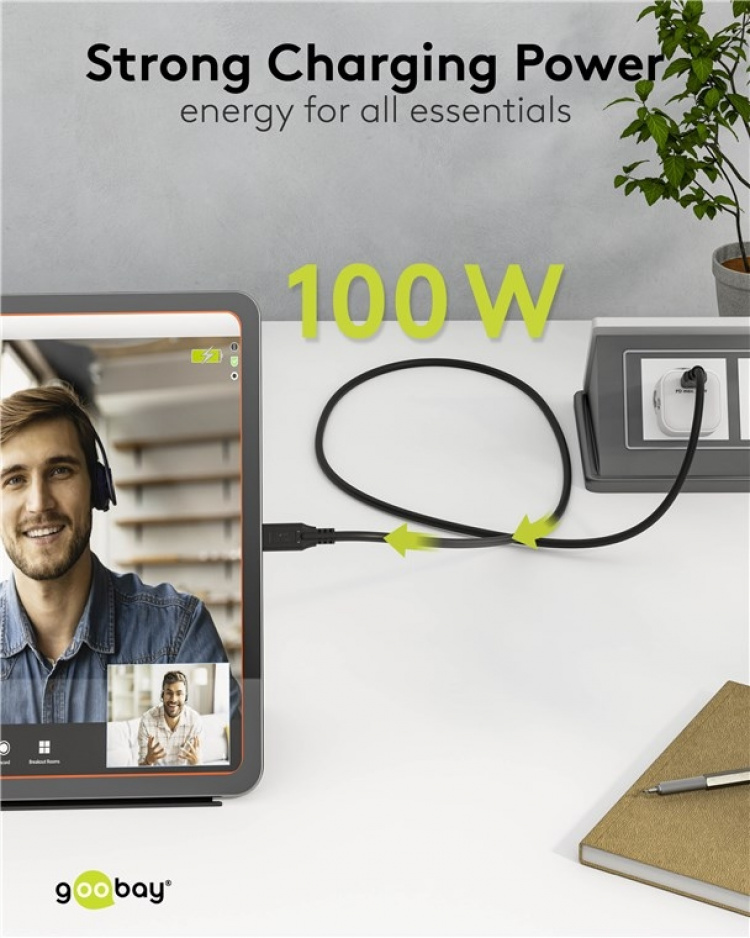 Goobay USB-C™-kabel, USB 3.2, 100 W, 10 Gbit/s, Power Delivery, 2 m USB-C™-kontakt > USB-C™-kontakt