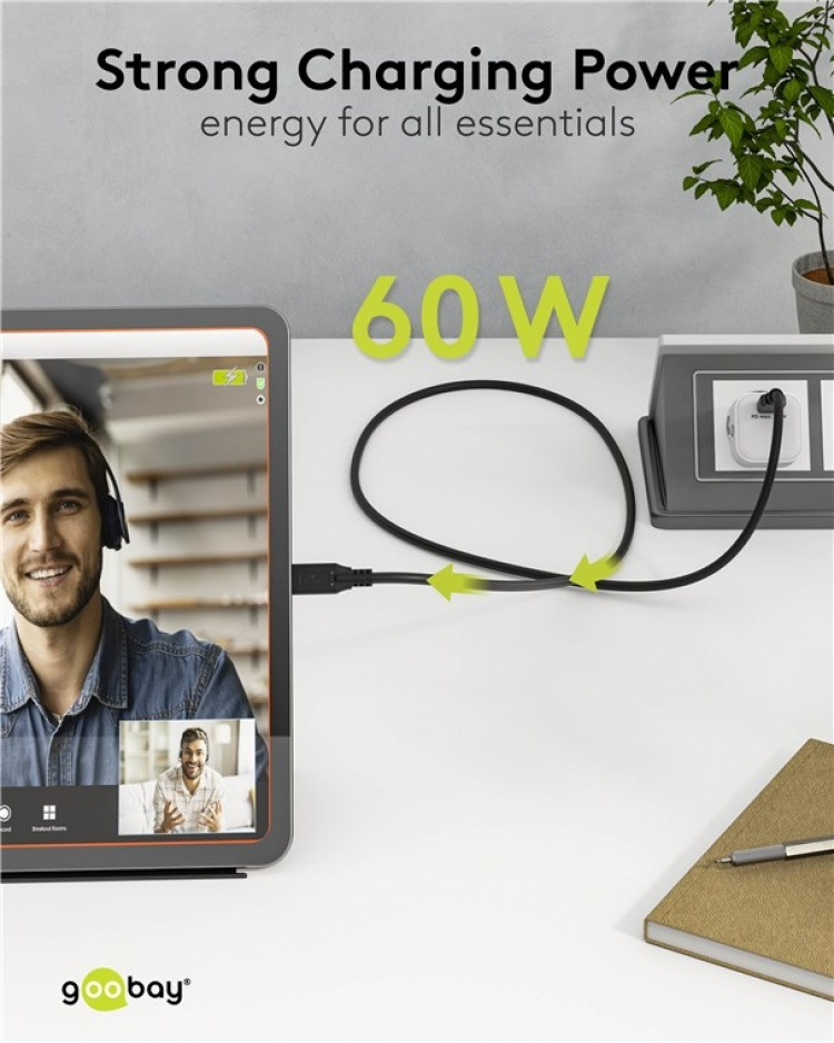 Goobay USB-C™-kabel, USB 3.2, 60 W, 10 Gbit/s, Power Delivery, 0,5 m USB-C™-kontakt > USB-C™-kontakt Goobay USB-C™-kabel, USB 3.2, 60 W, 10 Gbit/s, Power Delivery, 0,5 m USB-C™-kontakt > USB-C™-kontakt