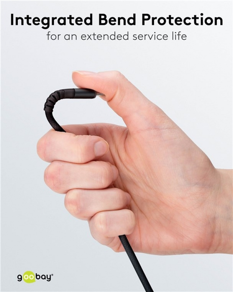 Goobay Lightning-USB-A supersoft textilkabel med metallkontakter, 1 m, svart MFi-certifierad, elegant och extra robust laddnings- och synkroniseringskabel för Apple iPhone/iPad (svart)