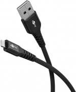 Goobay Lightning-USB-A supersoft textilkabel med metallkontakter, 3 m, svart MFi-certifierad, elegant och extra robust laddnings- och synkroniseringskabel för Apple iPhone/iPad (svart)