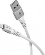 Goobay Lightning-USB-A supersoft textilkabel med metallkontakter, 2 m, vit MFi-certifierad, elegant och extra robust laddnings- och synkroniseringskabel för Apple iPhone/iPad (vit)