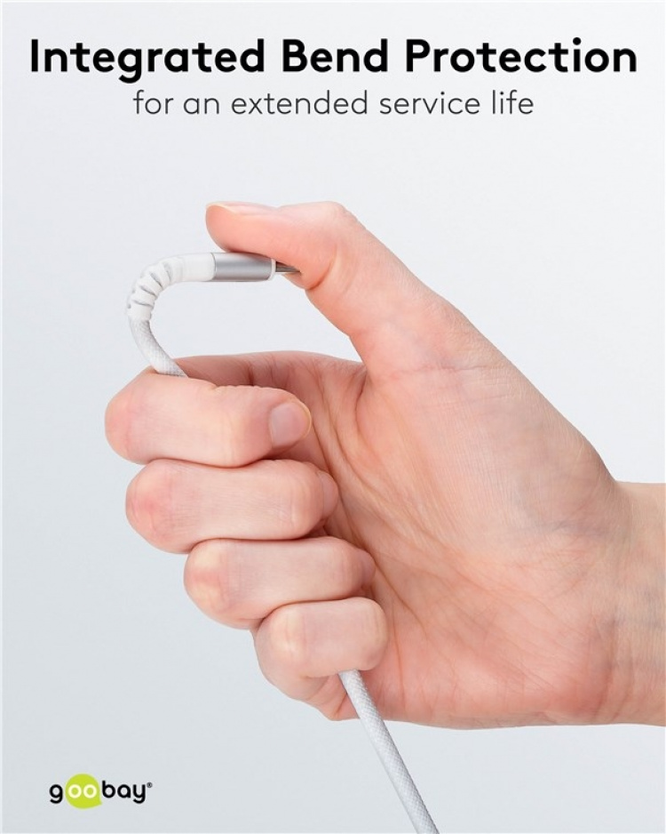 Goobay Lightning-USB-A supersoft textilkabel med metallkontakter, 2 m, vit MFi-certifierad, elegant och extra robust laddnings- och synkroniseringskabel för Apple iPhone/iPad (vit)