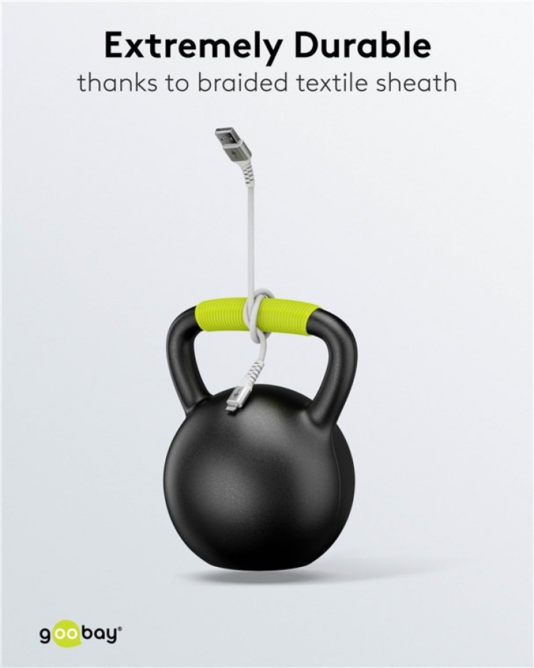 Goobay Lightning-USB-A supersoft textilkabel med metallkontakter, 3 m, vit MFi-certifierad, elegant och extra robust laddnings- och synkroniseringskabel för Apple iPhone/iPad (vit) Goobay Lightning-USB-A supersoft textilkabel med metallkontakter, 3 m, vit MFi-certifierad, elegant och extra robust laddnings- och synkroniseringskabel för Apple iPhone/iPad (vit)