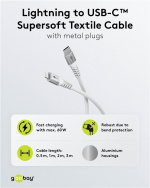 Goobay Lightning-USB-C™ supersoft textilkabel med metallkontakter, 2 m, vit MFi-certifierad, elegant och extra robust laddnings- och synkroniseringskabel för Apple iPhone/iPad (vit) Goobay Lightning-USB-C™ supersoft textilkabel med metallkontakter, 2 m, vit MFi-certifierad, elegant och extra robust laddnings- och synkroniseringskabel för Apple iPhone/iPad (vit)