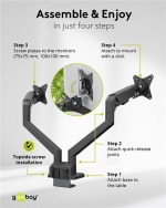 Goobay Dubbel skärmfäste med gasfjäder, svart för bildskärmar från 17 till 32 tum (43 - 81 cm), max. 9 kg per bildskärm, enkel snap-in-montering av armarna Goobay Dubbel skärmfäste med gasfjäder, svart för bildskärmar från 17 till 32 tum (43 - 81 cm), max. 9 kg per bildskärm, enkel snap-in-montering av armarna