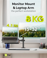 Goobay Skärmfäste med laptop-arm Flex, svart workstation för bildskärmar från 13 till 32 tum (33 - 81 cm) plus en bärbar dator, bildskärm max. 8 kg/bärbar dator 4,5 kg