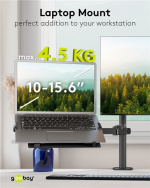 Goobay Laptopfäste för monitorarm, svart för bildskärmar från 10 till 15,6 tum (25 - 40 cm), max. 4,5 kg, för montering på ett bildskärmsfäste