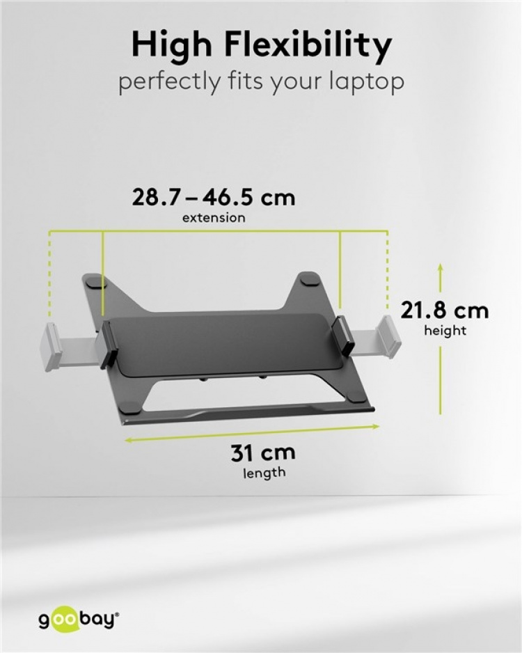 Goobay Deluxe laptopfäste för monitorarm, svart för bildskärmar från 11,6 till 17,3 tum (29 - 44 cm), max. 9 kg, för montering på ett bildskärmsfäste Goobay Deluxe laptopfäste för monitorarm, svart för bildskärmar från 11,6 till 17,3 tum (29 - 44 cm), max. 9 kg, för montering på ett bildskärmsfäste