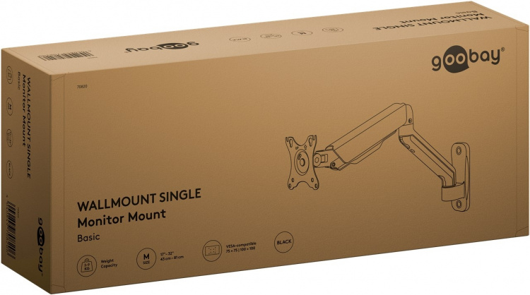 Goobay Single väggfäste för skärm, svart för bildskärmar från 17 till 32 tum (43 - 81 cm), max. 9 kg, för väggmontering