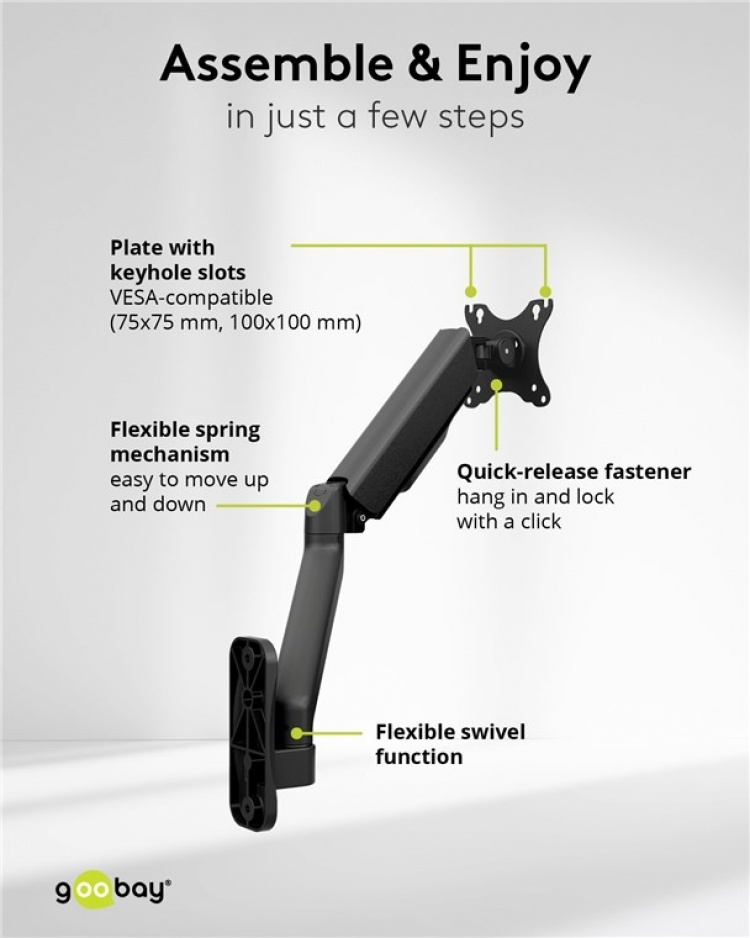 Goobay Single väggfäste för skärm, svart för bildskärmar från 17 till 32 tum (43 - 81 cm), max. 9 kg, för väggmontering