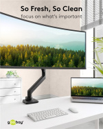 Goobay Single skärmfäste Gaming med gasfjäder, svart för XL-skärmar från 17 till 49 tum (43 - 124 cm), max. 20 kg, kraftigt fäste för tunga gaming och böjda skärmar, enkel snap-in-montering av armarna