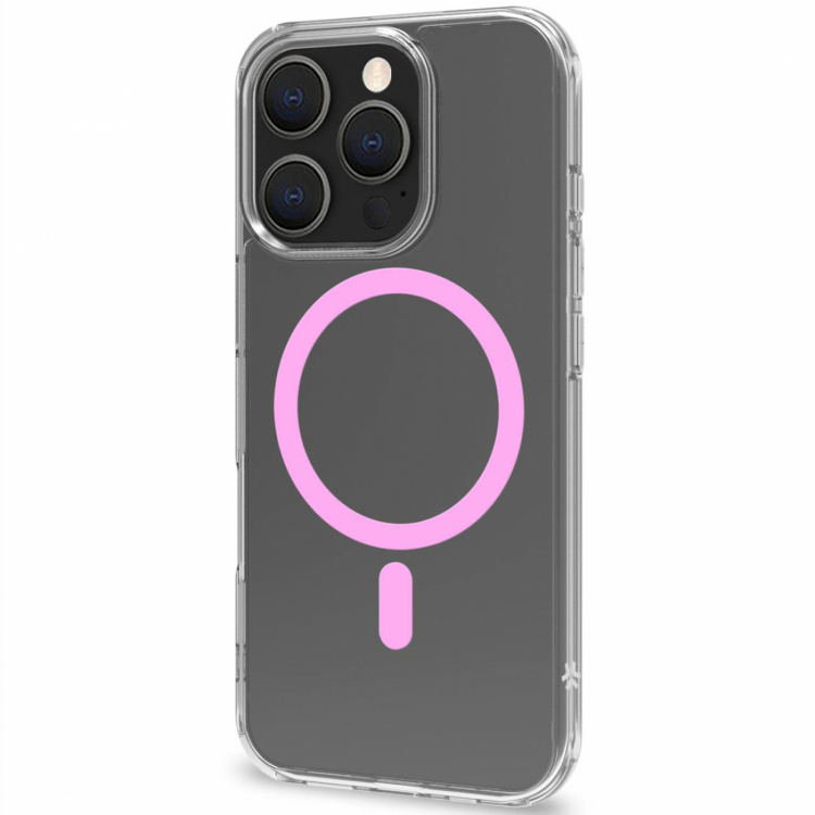 Celly Gelskinmag Magnetic Cover MagSafe iPhone 16 Pro Transparent + Rosa