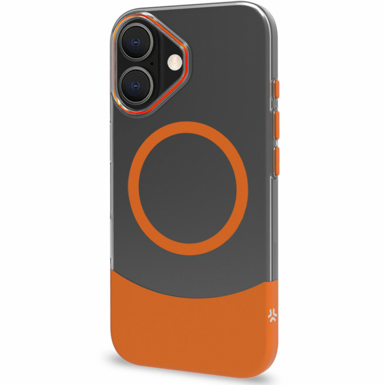 Celly Magdual MagSafe-kompatibelt skal iPhone 16 Orange + Transparent Celly Magdual MagSafe-kompatibelt skal iPhone 16 Orange + Transparent