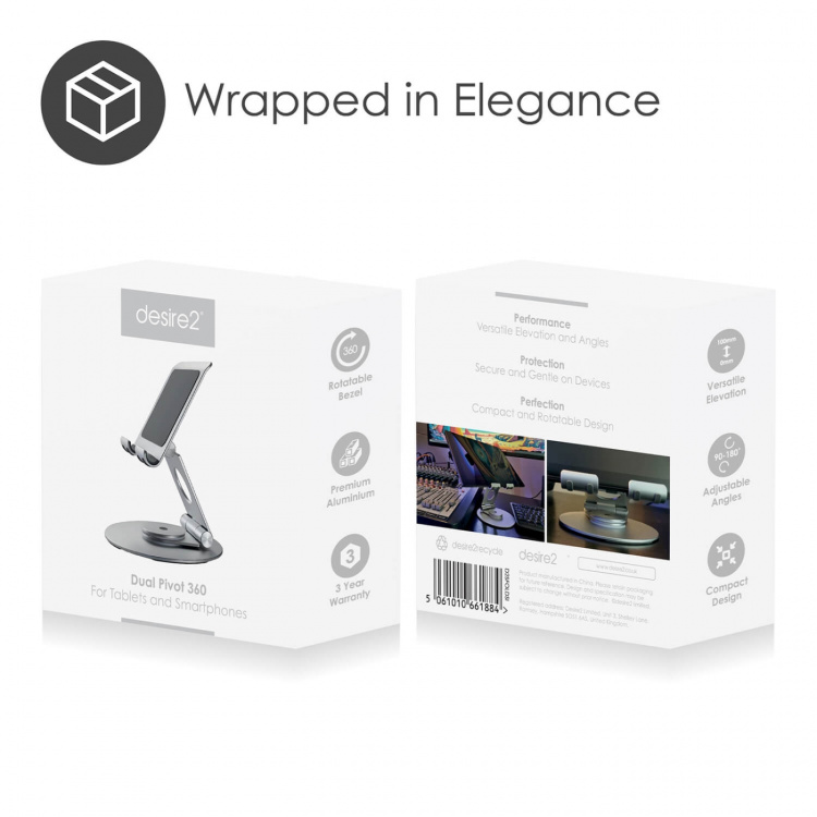 Desire2 Dual Pivot 360 Stand for Tablets and Smartphones Silver