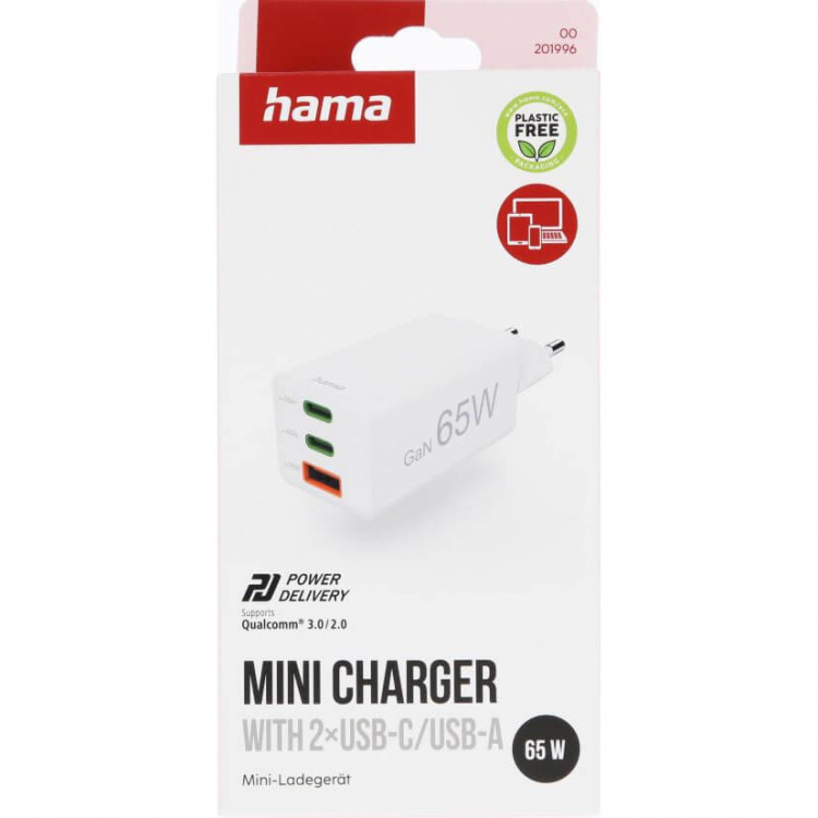 Hama Charger 2x USB-C 1x USB-A GaN 65W White