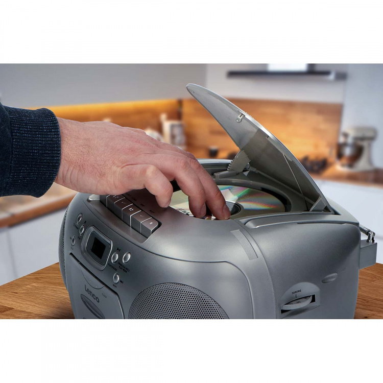 Lenco Portable FM Radio CD Cassette player Silver