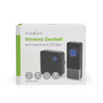 Nedis Wireless Doorbell Set | Mains Powered | 100 - 240 V AC 50/60 Hz | 1x 23A 12V | Volume: 110 dB | Signal range: 150 m | IP55 | Adjustable volume | 58 Melodies | 1 Receiver | Black