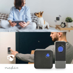 Nedis Wireless Doorbell Set | Mains Powered | 100 - 240 V AC 50/60 Hz | 1x 23A 12V | Volume: 110 dB | Signal range: 150 m | IP55 | Adjustable volume | 58 Melodies | 1 Receiver | Black