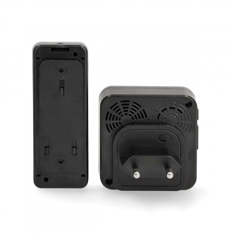 Nedis Wireless Doorbell Set | Mains Powered | 100 - 240 V AC 50/60 Hz | 1x 23A 12V | Volume: 110 dB | Signal range: 150 m | IP55 | Adjustable volume | 58 Melodies | 1 Receiver | Black
