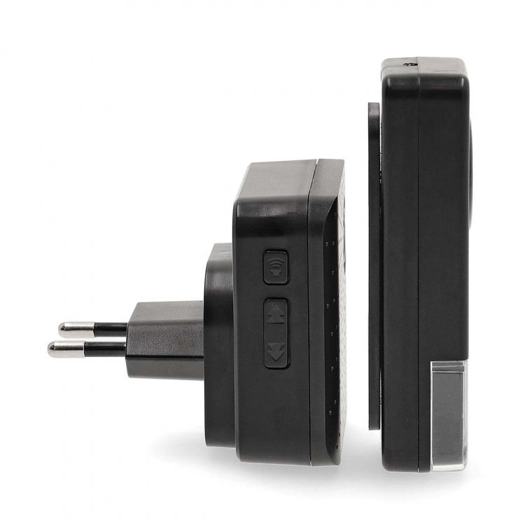Nedis Wireless Doorbell Set | Mains Powered | 100 - 240 V AC 50/60 Hz | 1x 23A 12V | Volume: 110 dB | Signal range: 150 m | IP55 | Adjustable volume | 58 Melodies | 1 Receiver | Black