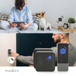 Nedis Wireless Doorbell Set | Mains Powered | 100 - 240 V AC 50/60 Hz | 1x 23A 12V | Volume: 110 dB | Signal range: 150 m | IP55 | Adjustable volume | 58 Melodies | 2 Receivers | Black