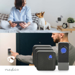 Nedis Wireless Doorbell Set | Mains Powered | 100 - 240 V AC 50/60 Hz | 1x 23A 12V | Volume: 110 dB | Signal range: 150 m | IP55 | Adjustable volume | 58 Melodies | 3 Receivers | Black
