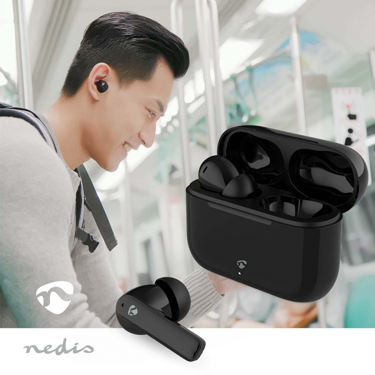 Nedis Fully Wireless Earphones | Bluetooth® | Battery play time: 24 hrs | Touch Control | Charging case | Wireless charging case | Built-in microphone | Voice control support | Noise canceling | IPX4 | Black Nedis Fully Wireless Earphones | Bluetooth® | Battery play time: 24 hrs | Touch Control | Charging case | Wireless charging case | Built-in microphone | Voice control support | Noise canceling | IPX4 | Black