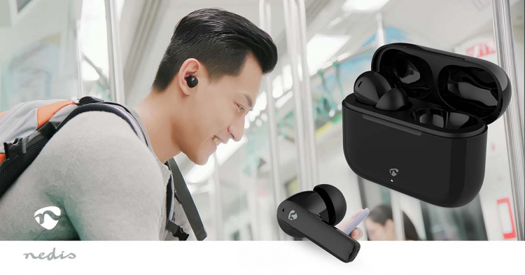 Nedis Fully Wireless Earphones | Bluetooth® | Battery play time: 24 hrs | Touch Control | Charging case | Wireless charging case | Built-in microphone | Voice control support | Noise canceling | IPX4 | Black Nedis Fully Wireless Earphones | Bluetooth® | Battery play time: 24 hrs | Touch Control | Charging case | Wireless charging case | Built-in microphone | Voice control support | Noise canceling | IPX4 | Black