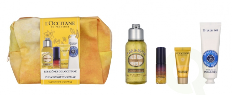 L\'Occitane Iconics L\'Occitane Set 114 ml Immortelle Nuit Huile-en-Serum 5ml/Immortelle Divine Cream 4ml/Almond Shower Oil 75ml/Shea Butter Dry Skin Hand Cream 30ml